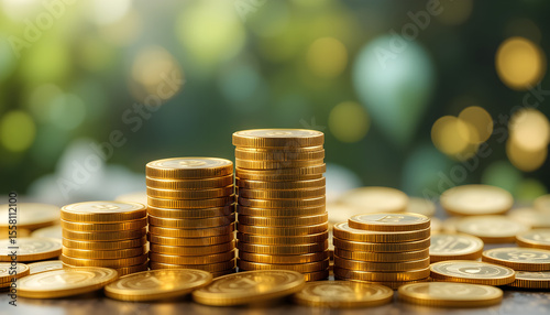 Stacked golden coins depicting business growth and financial success over time, creating a visual representation of increasing wealth and profitable ... See More