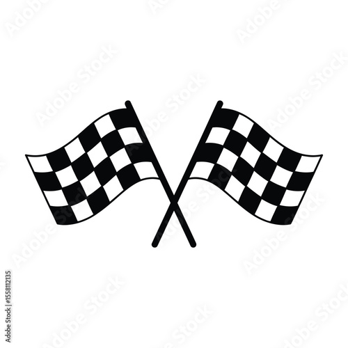 Two crossed checkered flags racing finish line symbol black and white vector