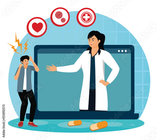 Telehealth concept with Doctor Assisting Patient Through Screen.
