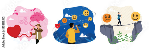 Emotional balance concept, managing moods, and connecting the heart with the brain.