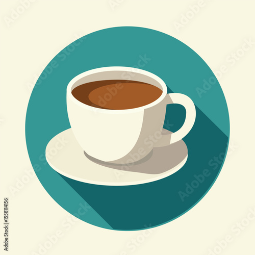 Flat Coffee Cup Icon with Long Shadow in Minimalist Style