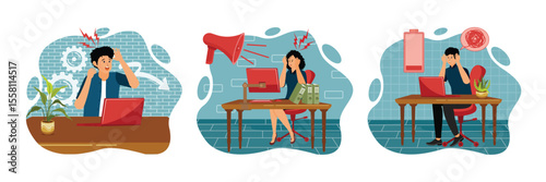 Frustration concept.  Stressed Female Employee. Emotional burnout.