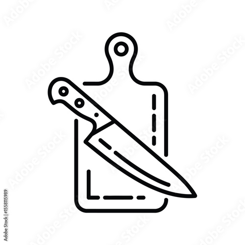 Cutting board and knife icon kitchenware outline vector illustration design