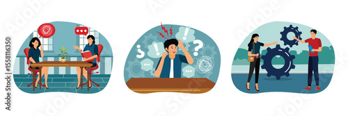 Psychologist service concept. Anxiety and Confusion Represented. Social interaction skills.