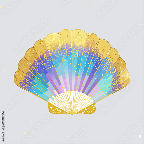 prismatic tessellated shell with gold micro-foil and shimmering gradient mask facets