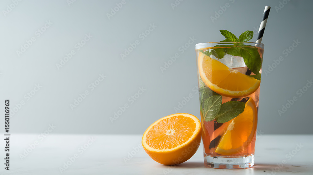 Fototapeta premium Orange mint infused beverage glass