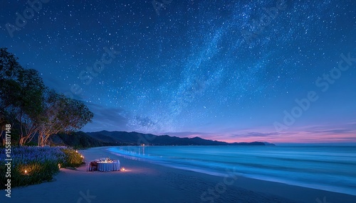 Starry night beach dinner