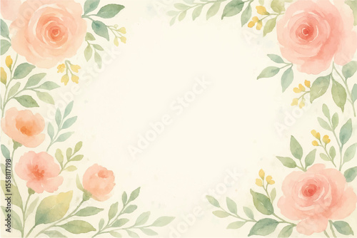 Vintage floral background with romantic pink roses, elegant frame, and decorative hearts for a wedding or Valentine's Day card design