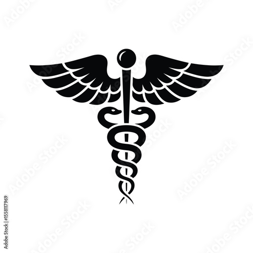 Black and White Caduceus Symbol for Medicine and Healthcare Services