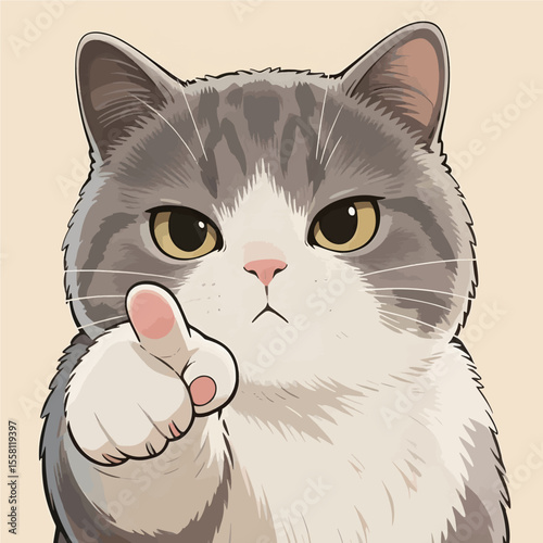 Vector illustration of a cute white domestic kitten with black eyes and fluffy fur