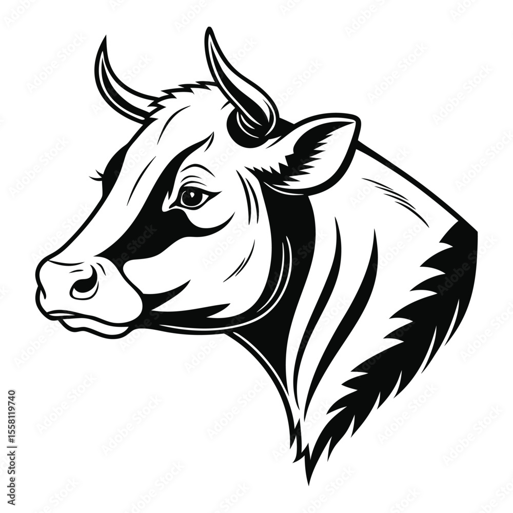 Fototapeta premium Minimalist Vector Cow Head Illustration for Farm and Dairy Branding vector file