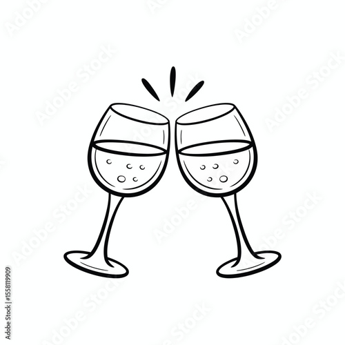 Two Wine Glasses Clinking Together in a Hand Drawn Style Illustration