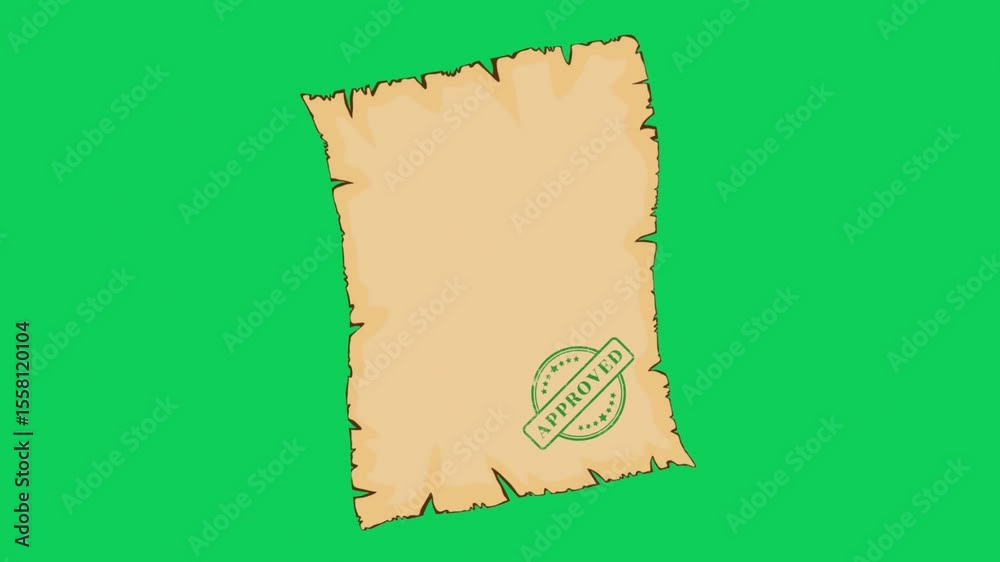 old papper approved stamp video in green screen