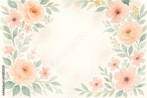 Vintage floral background with romantic pink roses, elegant frame, and decorative hearts for a wedding or Valentine's Day card design
