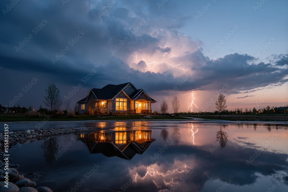 Fototapeta premium Stormy evening over a house