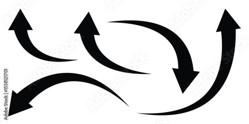 Curved arrow icons. Bold arrow symbol curved flat design isolated. Long curved black arrow vector. Vector illustrator