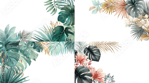 Rich green watercolor tropical leaves in soft arrangement, creating elegant nature-themed borders ideal for backgrounds, wedding cards, and eco branding.

