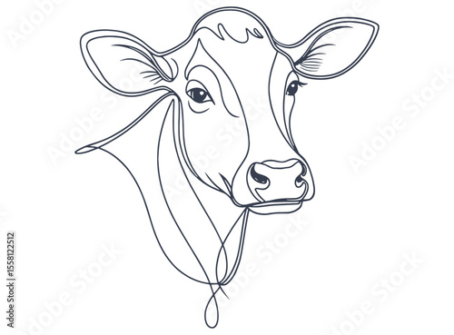 Elegant One Line Drawing of Cow Head Minimalist Farm Animal Art