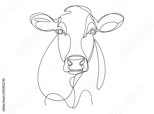 Elegant One Line Drawing of Cow Head Minimalist Farm Animal Art