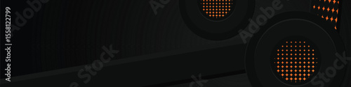 Abstract dark horizontal banner background with gradient orange shape element design