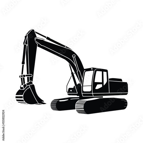 Black and White Excavator Silhouette