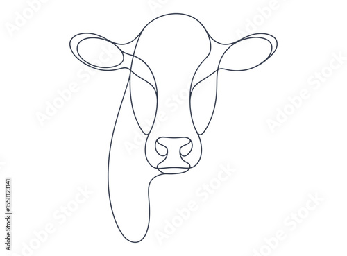 Elegant One Line Drawing of Cow Head Minimalist Farm Animal Art