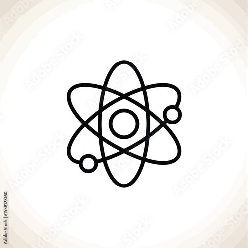 Atom Symbol Outline Science and Technology Minimalist Design Black and White