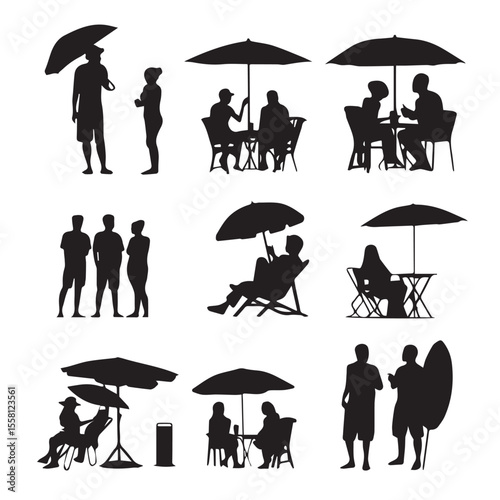  beach chair silhouette set, Black & White silhouette set
