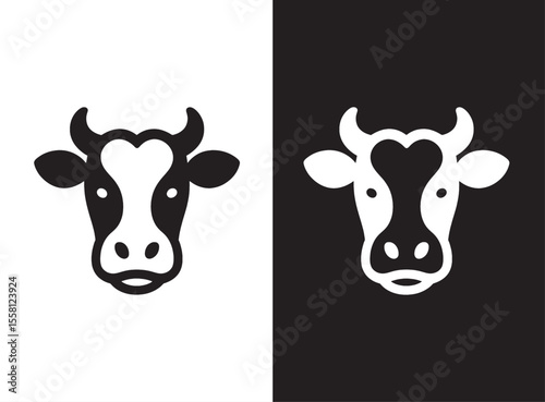 lack and White Cow Head Icon Illustration Minimal Line Art Design vector file
