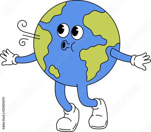 Earth Mascot Blowing Wind

