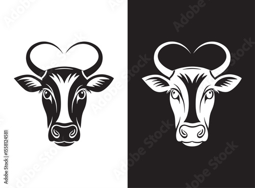 lack and White Cow Head Icon Illustration Minimal Line Art Design vector file