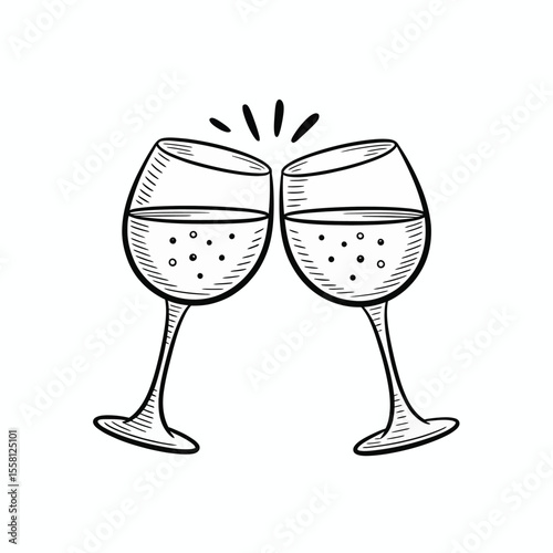 Cheers Wine Glasses Hand Drawn Illustration