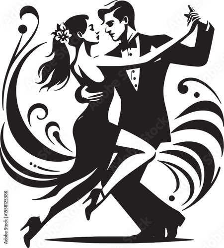 dancing couple Cuban Rumba silhouette art design transparent background illustration premium quality