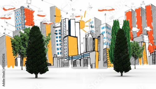 Trees against orange and yellow skyline