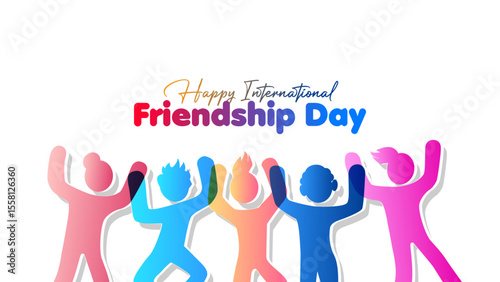 Vector illustration of Happy Friendship Day banner featuring diverse friends standing together in unity.