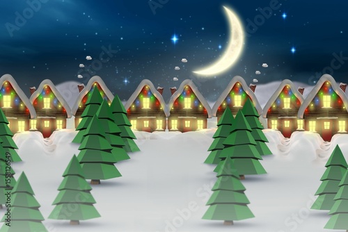 Quaint town with bright moon