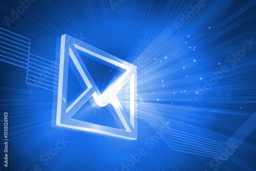 Glowing envelope on blue background