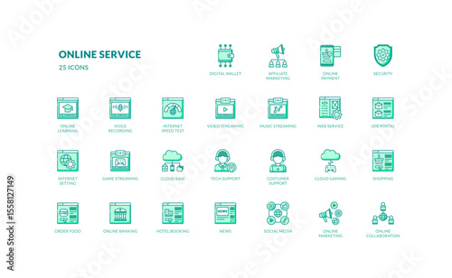 Online Service Icons for Web Apps and Digital Interfaces