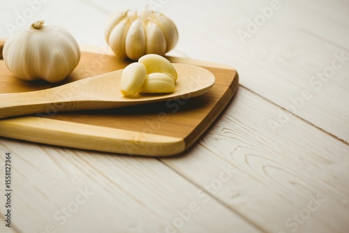 High angle view of garlic cloves and bulb