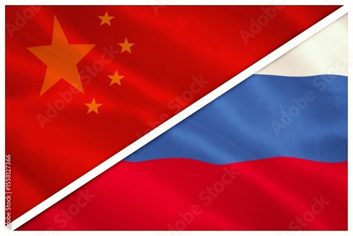 Close-up of Russian and Chinese flags