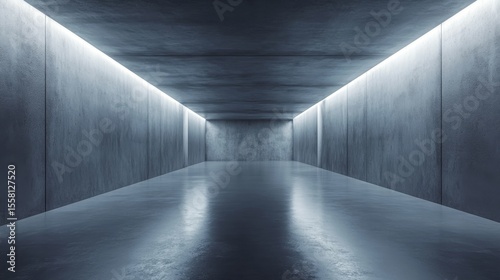 minimalist concrete space with smooth polished floor, raw cement walls fading to infinity, soft gradient lighting from above, industrial empty room, architectural photography style, misty atmospheric