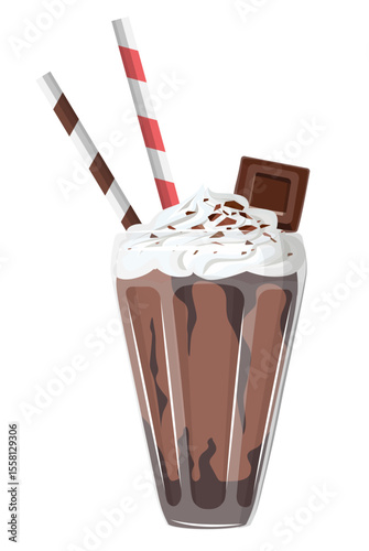 Chocolate Milkshake with Whipped Cream and Straws