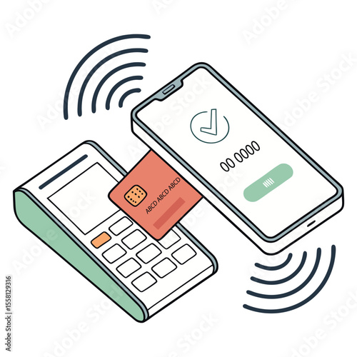 Mobile Banking and Payment App Icon – Line Art Smartphone with Money Transfer and NFC Signal