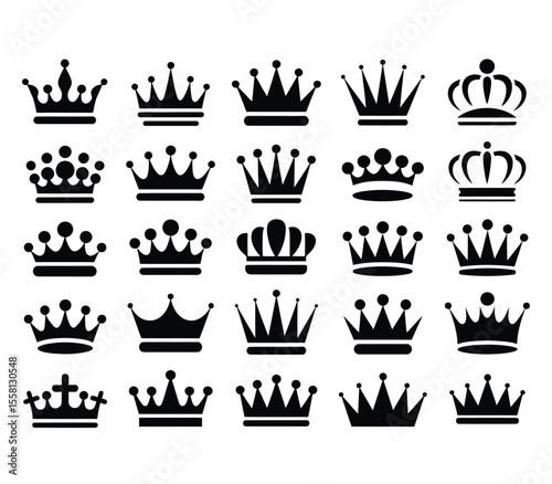 Crown icon set. Symbol of power, wealth. Royal, premium quality, vip, elite, luxury design element