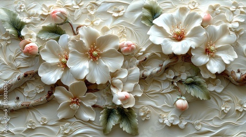 Delicate, sculpted floral relief
