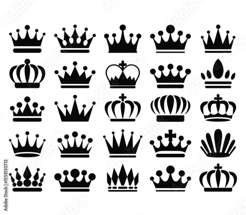 Crown icon set. Symbol of power, wealth. Royal, premium quality, vip, elite, luxury design element