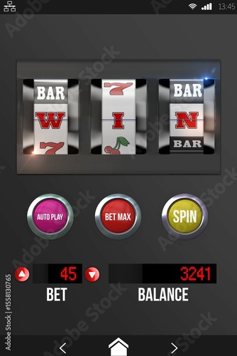 Slot machine with text and numbers on mobile screen