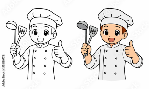 chef with kitchen appliances coloring page for kids