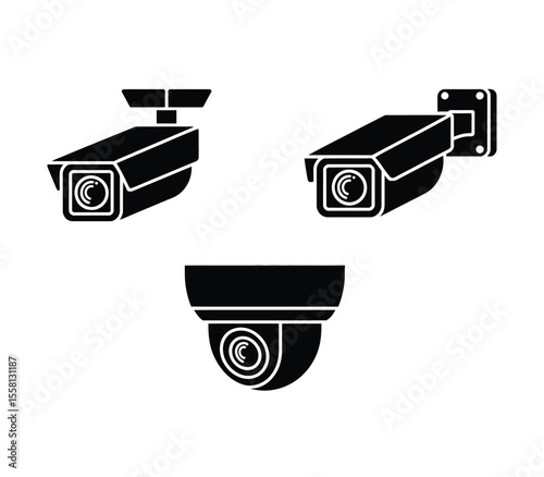 Video camera cctv icon. Surveillance, safety, security symbol. Black and white vector illustration
