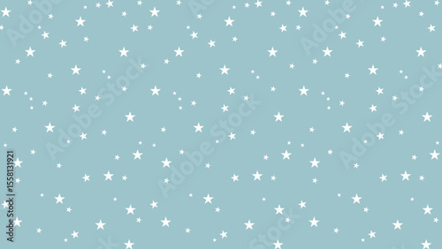 Seamless white star pattern on soft blue background. Cute celestial vector perfect for nursery decor, baby shower designs, wrapping paper, kids room wallpaper, and dreamy night sky themed projects.